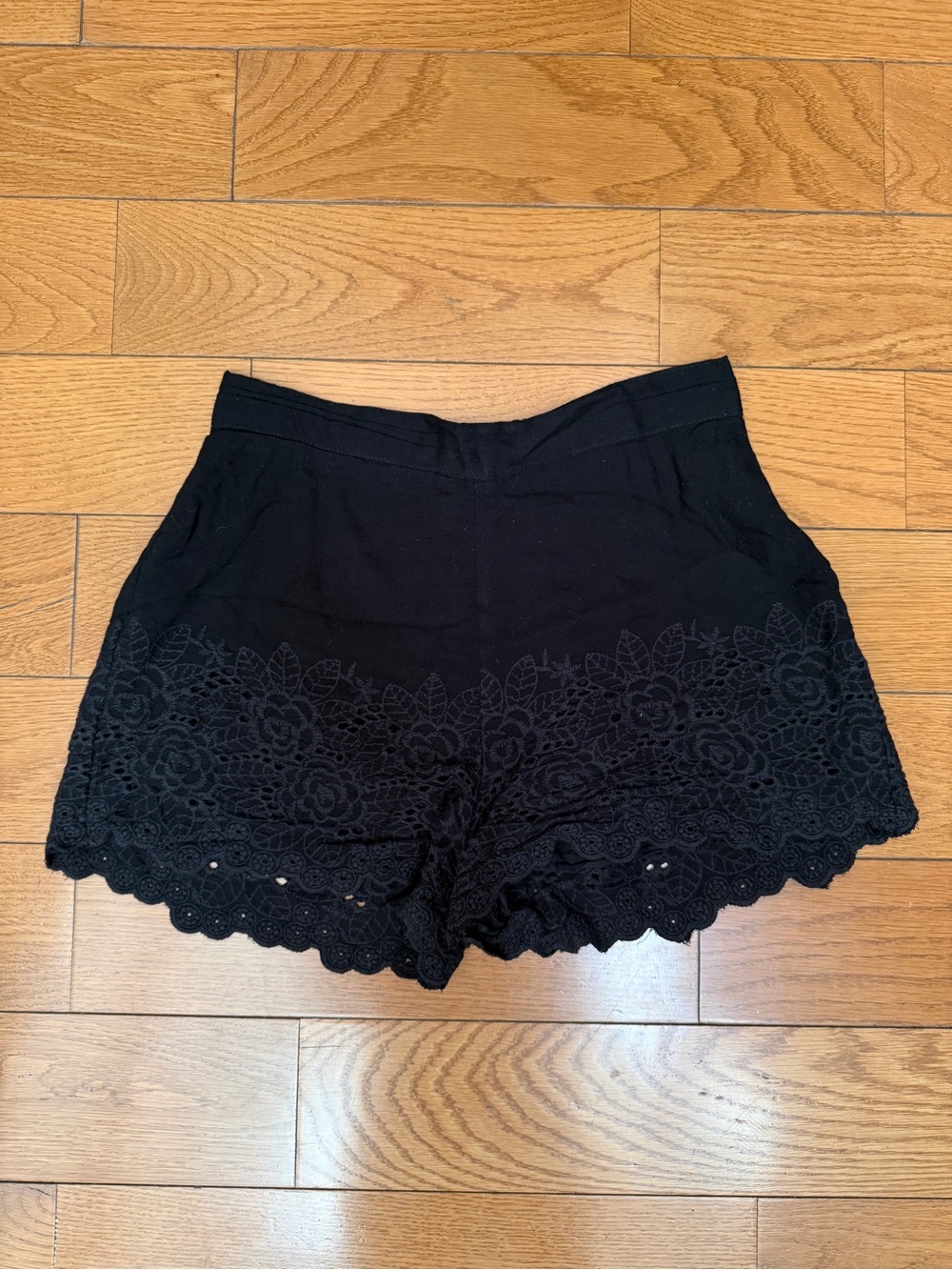 High-Waist Black Lace-Trim Shorts
